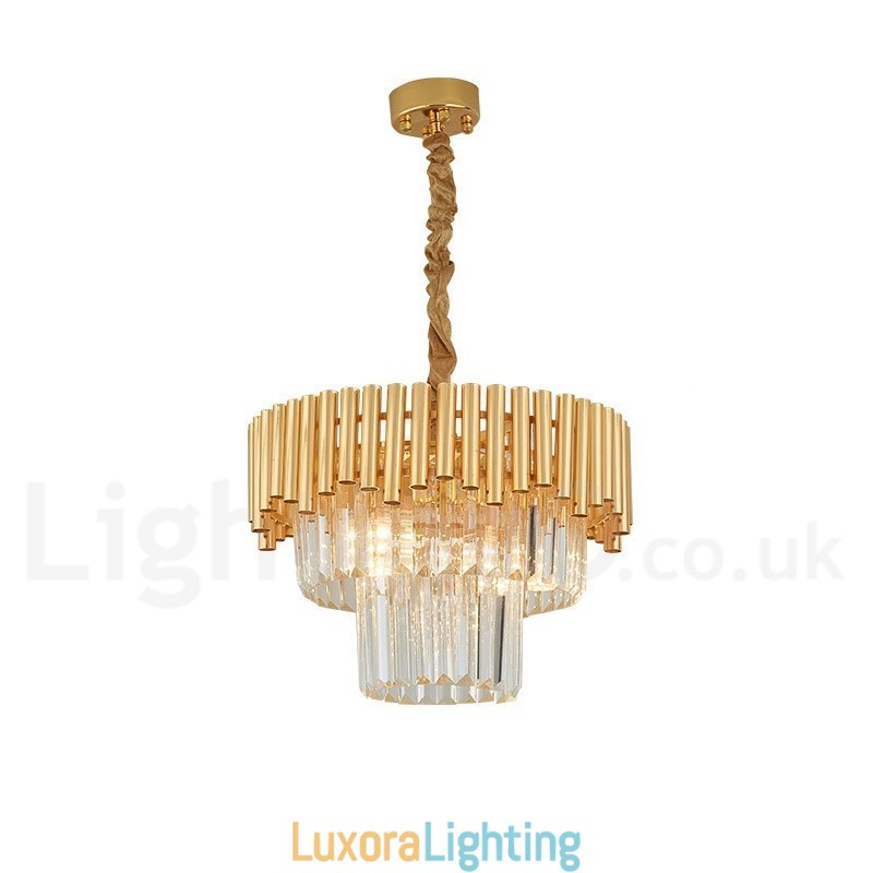Designer Touch Decorative Postmodern Gold Luxury Round K9 Crystal Pendant Chandelier Lights Exhibition Hall