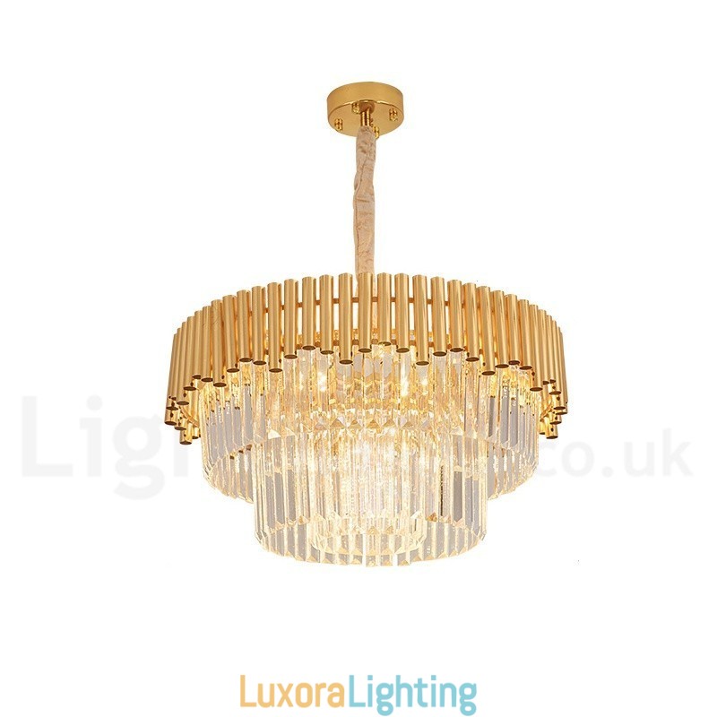 Designer Touch Decorative Postmodern Gold Luxury Round K9 Crystal Pendant Chandelier Lights Exhibition Hall