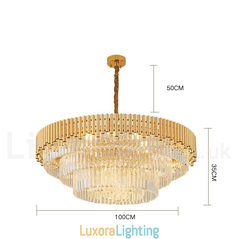 Designer Touch Decorative Postmodern Gold Luxury Round K9 Crystal Pendant Chandelier Lights Exhibition Hall