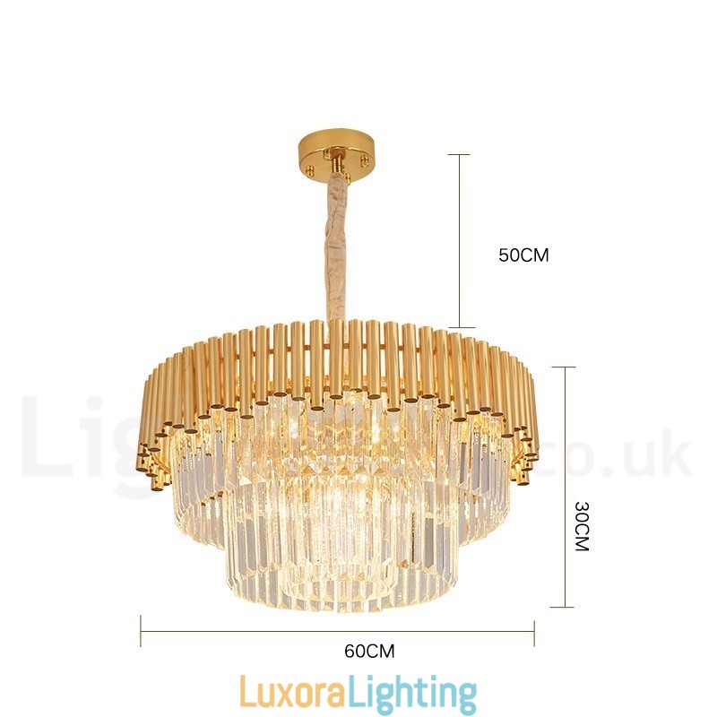 Designer Touch Decorative Postmodern Gold Luxury Round K9 Crystal Pendant Chandelier Lights Exhibition Hall