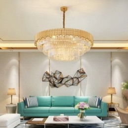 Designer Touch Decorative Postmodern Gold Luxury Round K9 Crystal Pendant Chandelier Lights Exhibition Hall