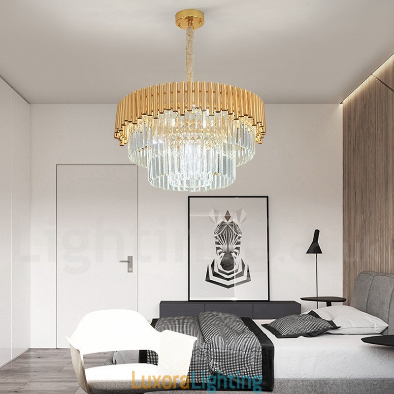 Designer Touch Decorative Postmodern Gold Luxury Round K9 Crystal Pendant Chandelier Lights Exhibition Hall