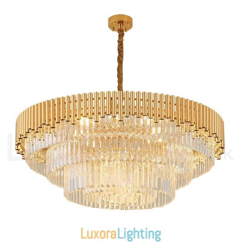 Designer Touch Decorative Postmodern Gold Luxury Round K9 Crystal Pendant Chandelier Lights Exhibition Hall