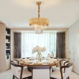 Designer Touch Decorative Postmodern Gold Luxury Round K9 Crystal Pendant Chandelier Lights Exhibition Hall