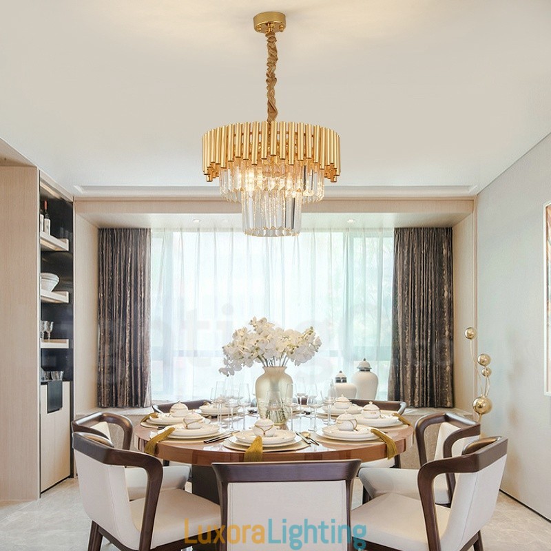 Designer Touch Decorative Postmodern Gold Luxury Round K9 Crystal Pendant Chandelier Lights Exhibition Hall