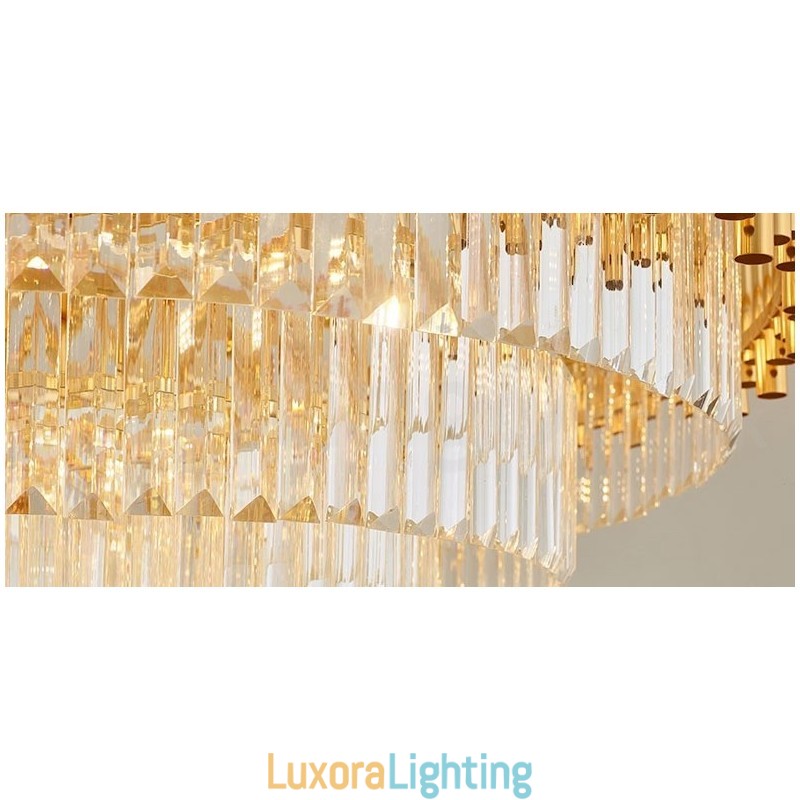 Designer Touch Decorative Postmodern Gold Luxury Round K9 Crystal Pendant Chandelier Lights Exhibition Hall