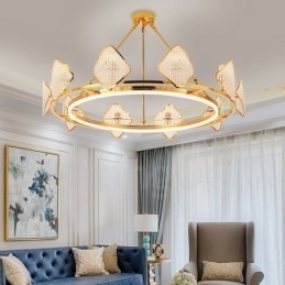 Designer Touch Decorative Gold Postmodern Luxury Round K9 Crystal Pendant Chandelier Light with Acrylic Shade Exhibition Hall