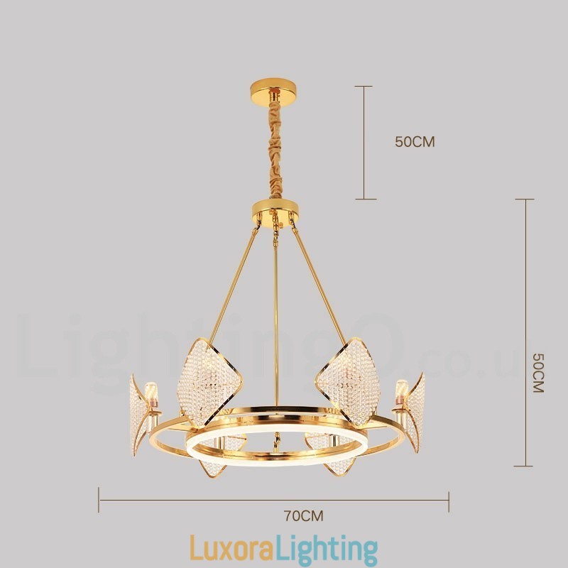 Designer Touch Decorative Gold Postmodern Luxury Round K9 Crystal Pendant Chandelier Light with Acrylic Shade Exhibition Hall