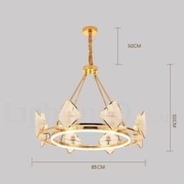 Designer Touch Decorative Gold Postmodern Luxury Round K9 Crystal Pendant Chandelier Light with Acrylic Shade Exhibition Hall