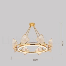 Designer Touch Decorative Gold Postmodern Luxury Round K9 Crystal Pendant Chandelier Light with Acrylic Shade Exhibition Hall