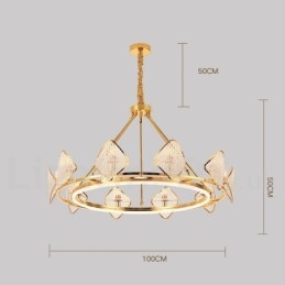 Designer Touch Decorative Gold Postmodern Luxury Round K9 Crystal Pendant Chandelier Light with Acrylic Shade Exhibition Hall