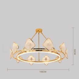 Designer Touch Decorative Gold Postmodern Luxury Round K9 Crystal Pendant Chandelier Light with Acrylic Shade Exhibition Hall