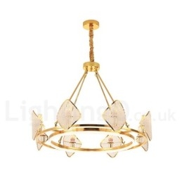 Designer Touch Decorative Gold Postmodern Luxury Round K9 Crystal Pendant Chandelier Light with Acrylic Shade Exhibition Hall