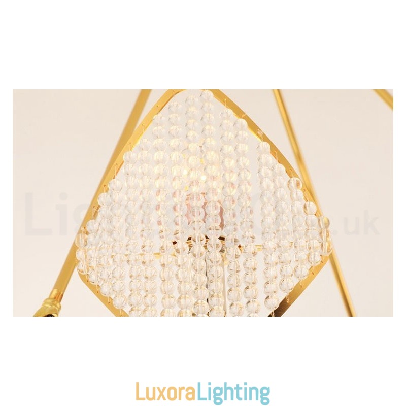 Designer Touch Decorative Gold Postmodern Luxury Round K9 Crystal Pendant Chandelier Light with Acrylic Shade Exhibition Hall