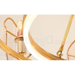 Designer Touch Decorative Gold Postmodern Luxury Round K9 Crystal Pendant Chandelier Light with Acrylic Shade Exhibition Hall