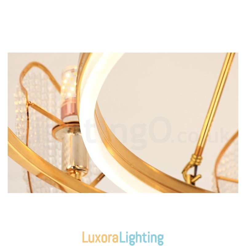 Designer Touch Decorative Gold Postmodern Luxury Round K9 Crystal Pendant Chandelier Light with Acrylic Shade Exhibition Hall