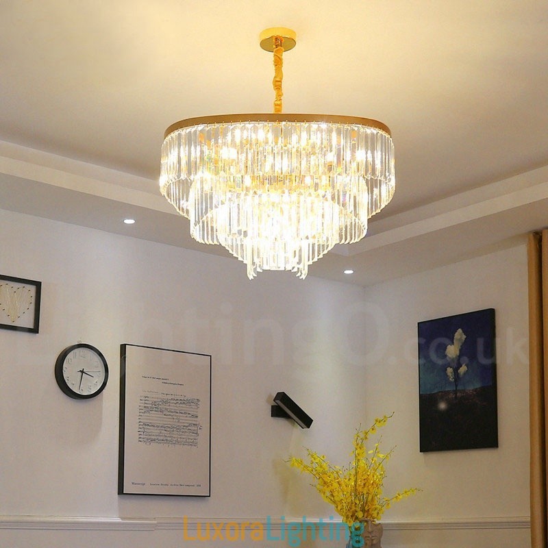 Designer Touch Decorative Gold Postmodern Luxury Round K9 Crystal Pendant Chandelier Exhibition Hall