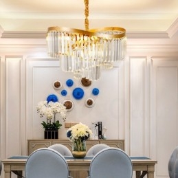 Designer Touch Decorative Gold Postmodern Luxury Round K9 Crystal Pendant Chandelier Exhibition Hall