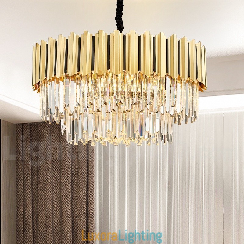Designer Touch Decorative This Year Luxury Postmodern Gold Round K9 Crystal Pendant Chandelier Exhibition Hall