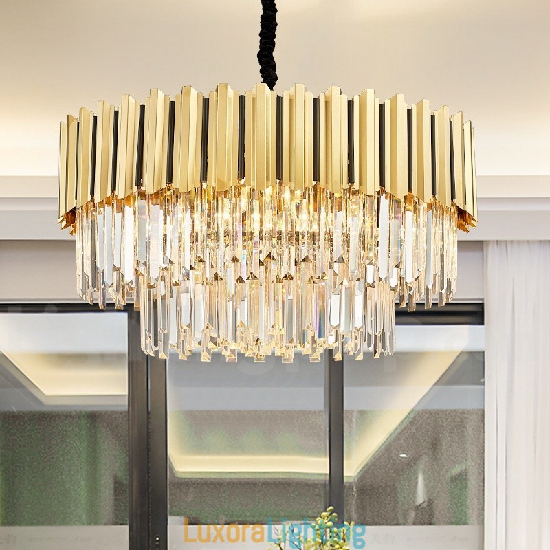 Designer Touch Decorative This Year Luxury Postmodern Gold Round K9 Crystal Pendant Chandelier Exhibition Hall