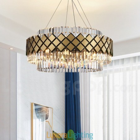 Designer Touch Decorative Luxury Modern Gold Plus Black Round K9 Crystal Pendant Chandelier Exhibition Hall