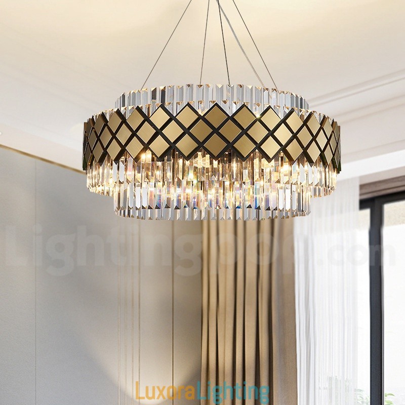 Designer Touch Decorative Luxury Modern Gold Plus Black Round K9 Crystal Pendant Chandelier Exhibition Hall