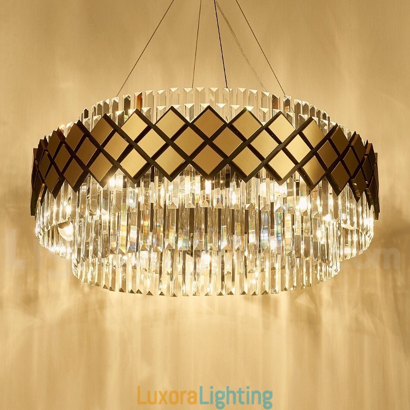 Designer Touch Decorative Luxury Modern Gold Plus Black Round K9 Crystal Pendant Chandelier Exhibition Hall