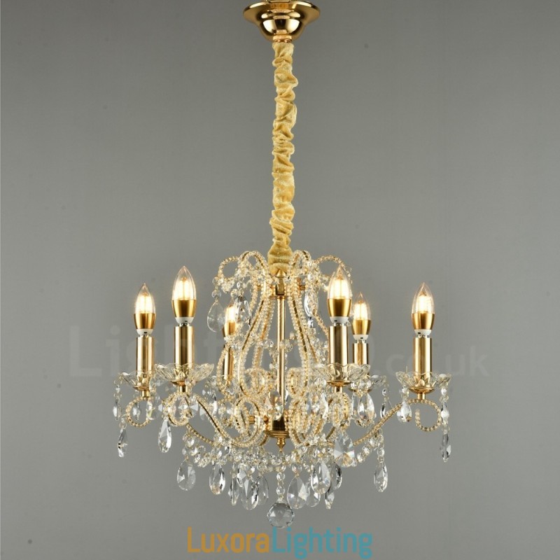 Designer Touch Decorative 6 Light Gold Silver American Style Crystal Pendant Chandelier Light Store