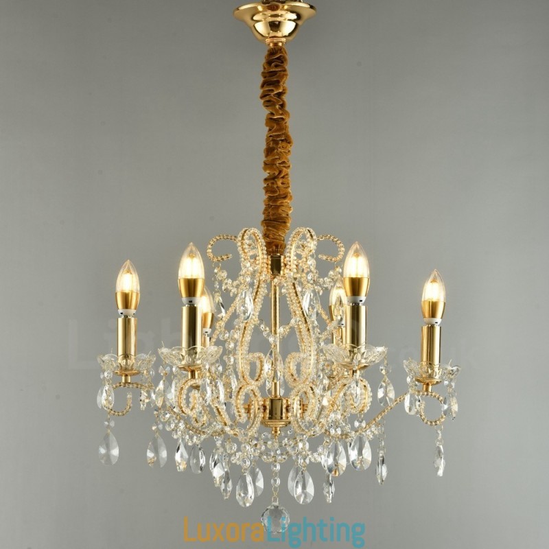 Designer Touch Decorative 6 Light Gold Silver American Style Crystal Pendant Chandelier Light Store