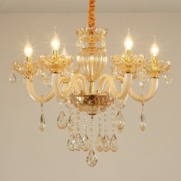 Designer Touch Decorative 6 Light Champagne Colour Crystal Candle Chandelier