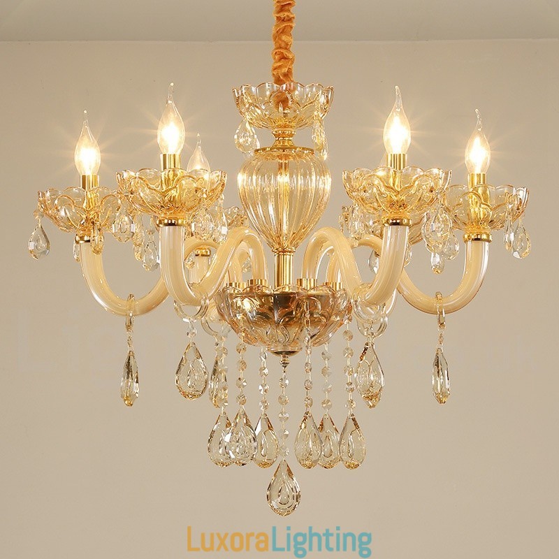 Designer Touch Decorative 6 Light Champagne Colour Crystal Candle Chandelier