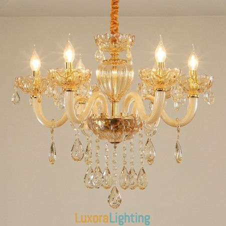 Designer Touch Decorative 6 Light Champagne Colour Crystal Candle Chandelier