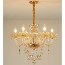 Designer Touch Decorative 6 Light Champagne Colour Crystal Candle Chandelier