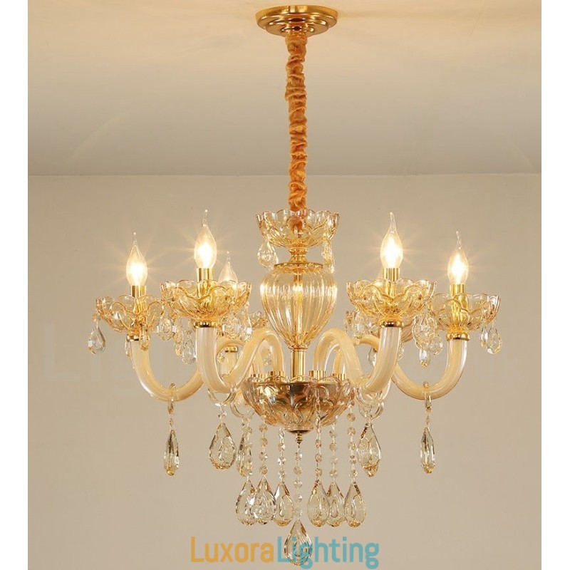 Designer Touch Decorative 6 Light Champagne Colour Crystal Candle Chandelier