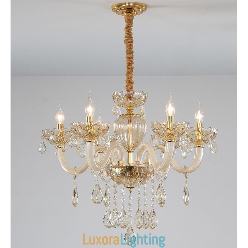 Designer Touch Decorative 6 Light Champagne Colour Crystal Candle Chandelier
