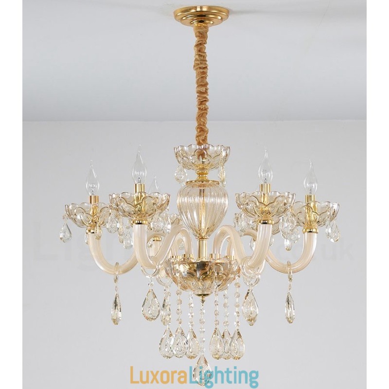 Designer Touch Decorative 6 Light Champagne Colour Crystal Candle Chandelier