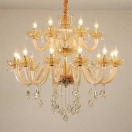 Designer Touch Decorative 18 (12+6) Light Champagne Colour Elegant Crystal Candle Chandelier