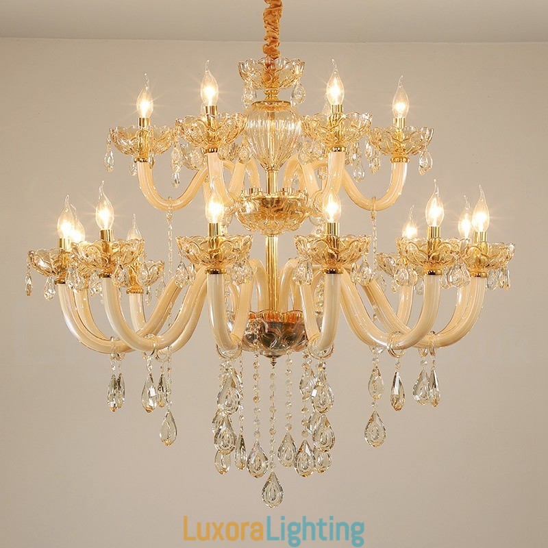 Designer Touch Decorative 18 (12+6) Light Champagne Colour Elegant Crystal Candle Chandelier