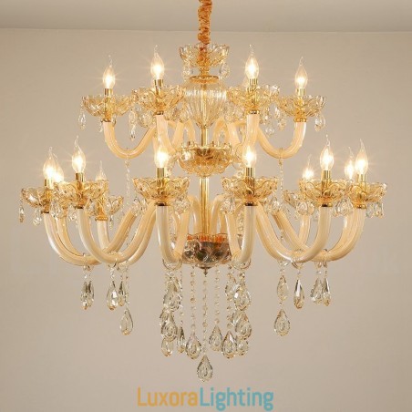 Designer Touch Decorative 18 (12+6) Light Champagne Colour Elegant Crystal Candle Chandelier