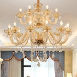 Designer Touch Decorative 18 (12+6) Light Champagne Colour Elegant Crystal Candle Chandelier