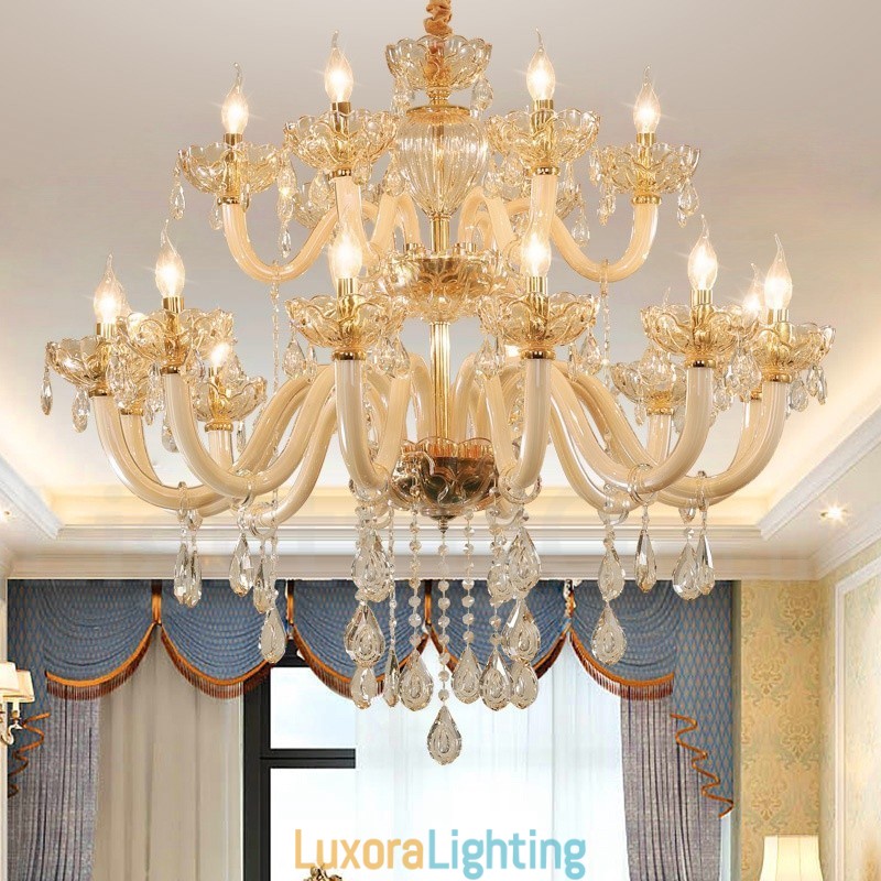 Designer Touch Decorative 18 (12+6) Light Champagne Colour Elegant Crystal Candle Chandelier