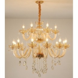 Designer Touch Decorative 18 (12+6) Light Champagne Colour Elegant Crystal Candle Chandelier