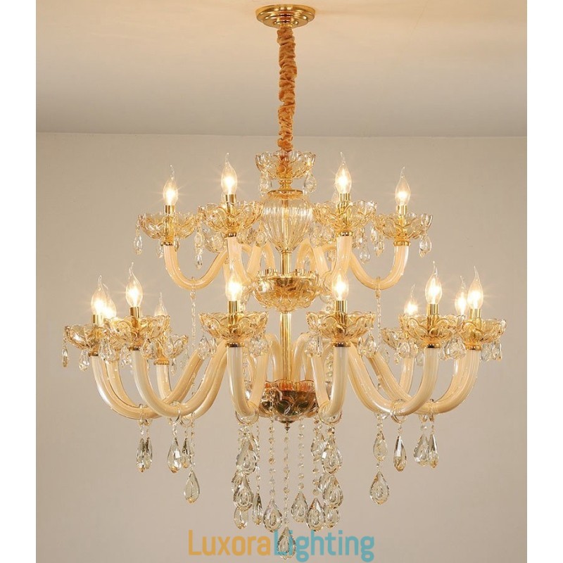 Designer Touch Decorative 18 (12+6) Light Champagne Colour Elegant Crystal Candle Chandelier