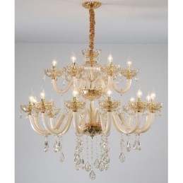 Designer Touch Decorative 18 (12+6) Light Champagne Colour Elegant Crystal Candle Chandelier