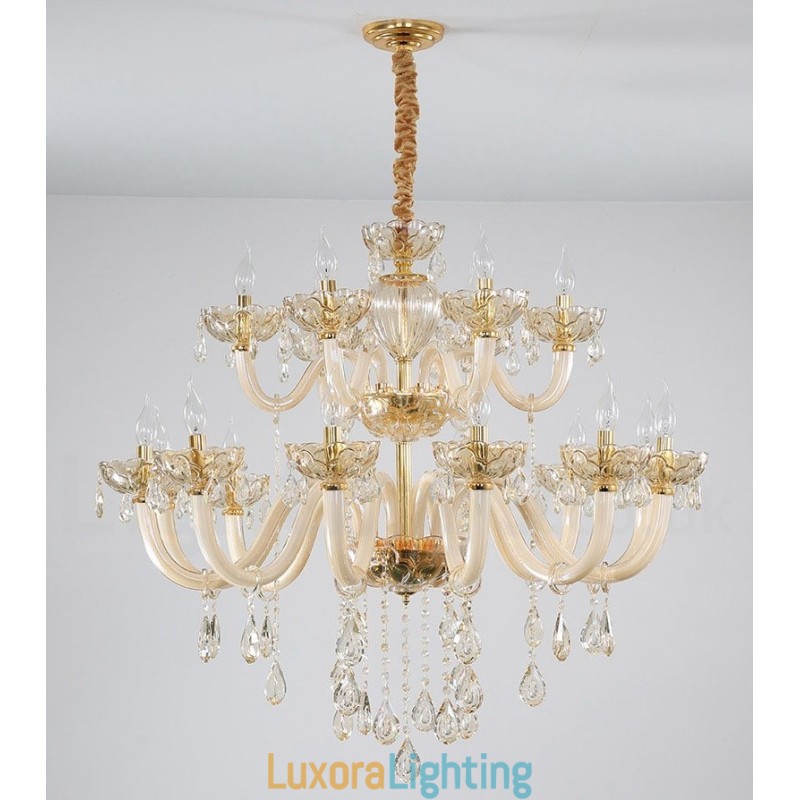 Designer Touch Decorative 18 (12+6) Light Champagne Colour Elegant Crystal Candle Chandelier