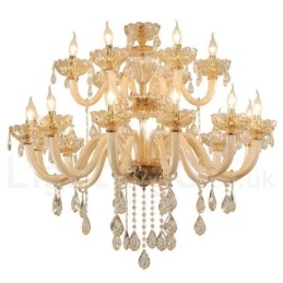 Designer Touch Decorative 18 (12+6) Light Champagne Colour Elegant Crystal Candle Chandelier