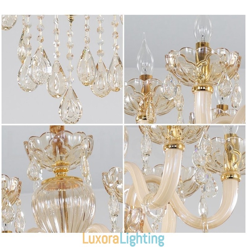 Designer Touch Decorative 18 (12+6) Light Champagne Colour Elegant Crystal Candle Chandelier