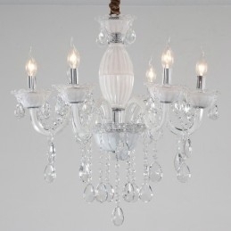 Designer Touch Decorative 6 Light White Candle Chandelier with Crystal