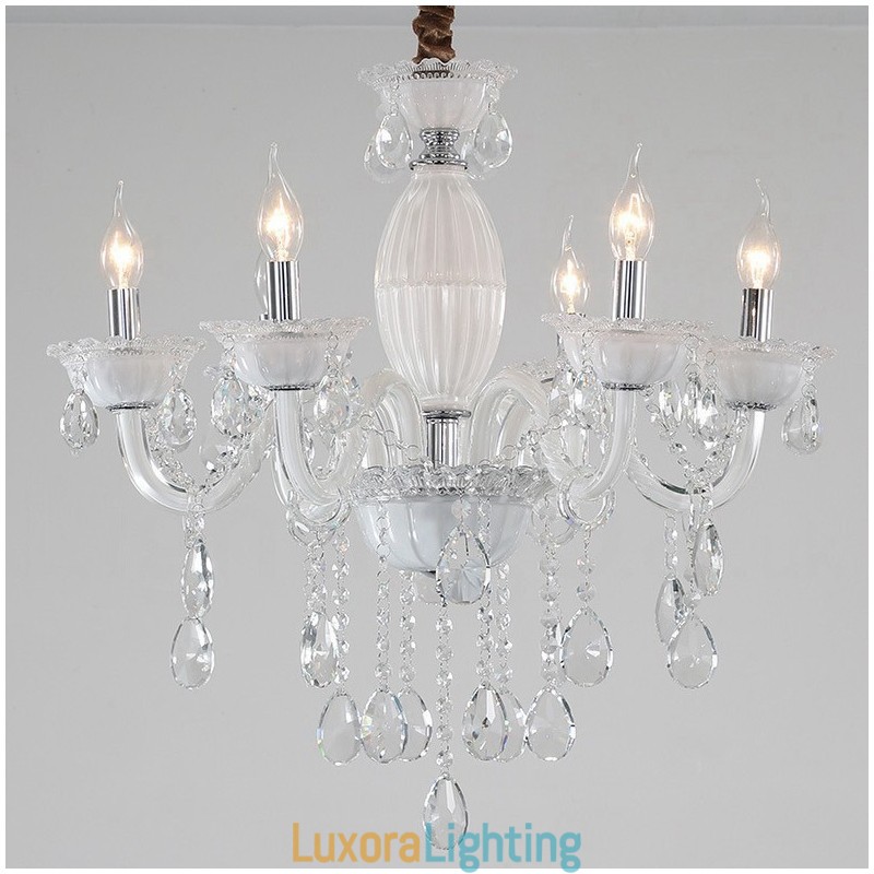 Designer Touch Decorative 6 Light White Candle Chandelier with Crystal