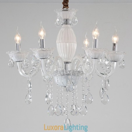 Designer Touch Decorative 6 Light White Candle Chandelier with Crystal